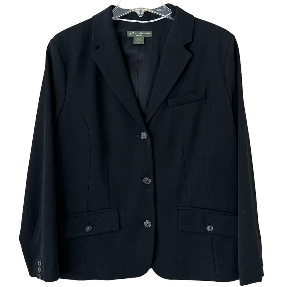 Eddie Bauer Black blazer classic button down front pockets heavy weight size 16